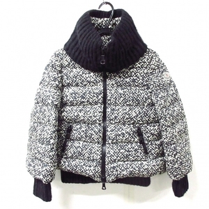 モンクレール MONCLER ダウンジャケット サイズ00 XS CIGALE(シガール) 黒×白×マルチ レディース 長袖/冬/ニットプリント柄 ジャケット