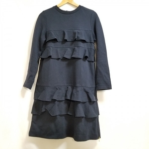  Chesty Chesty size 1 S - dark navy lady's crew neck / long sleeve / knee height / frill One-piece 