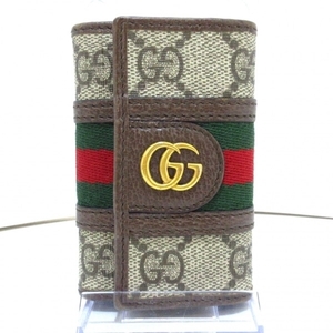 グッチ GUCCI キーケース 603732 GGスプリーム PVC(塩化ビニール)×レザー ベージュ×ダークブラウン×マルチ 6連フック 財布
