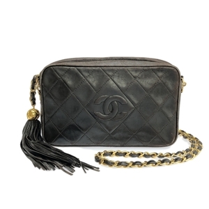 シャネル CHANEL ショルダーバッグ マトラッセ ラムスキン 黒 チェーンショルダー/ゴールド金具/タッセル 2番台 バッグ