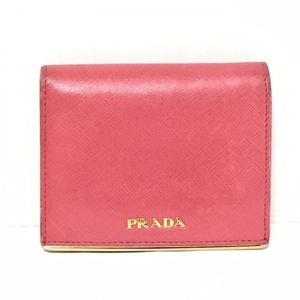 プラダ PRADA 2つ折り財布/ミニ/コンパクト - サフィアーノレザー×金属素材 ピンク×ゴールド 財布