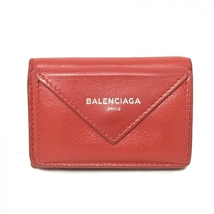 バレンシアガ BALENCIAGA 3つ折り財布/ミニ/コンパクト 391446 ペーパーミニウォレット レザー レッド 財布