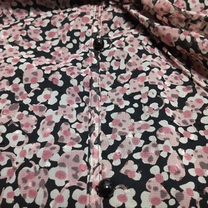 ローズティアラ Rose Tiara サイズ42 L - 黒×ピンク×マルチ レディース 七分袖/ひざ丈/花柄/フリル 美品 ワンピースの画像6