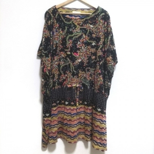  Tsumori Chisato TSUMORI CHISATO - black × multi lady's crew neck / short sleeves / Mini / floral print / border / lame One-piece 