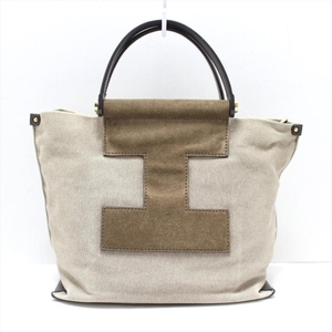 iakchiIACUCCI handbag - canvas × leather beige × dark brown bag 