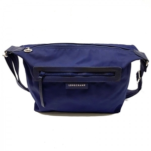  Long Champ LONGCHAMP shoulder bag ru*p rear -ju Neo nylon × leather navy diagonal .. bag 