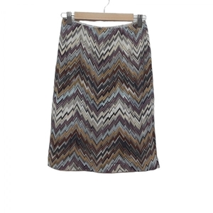  Missoni MISSONI skirt - ivory × dark brown × multi lady's knee height / waist rubber beautiful goods bottoms 