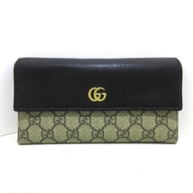 グッチ GUCCI 長財布 456116 GGマーモント,GGプラス・GGスプリーム PVC(塩化ビニール)×レザー ベージュ×黒 財布_画像1