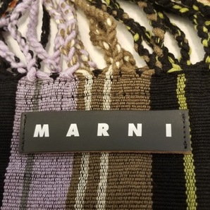 マルニ MARNI トートバッグ フラワーカフェ ハンモックバッグ ポリエステル×レザー 黒×パープル×マルチ ストライプ 美品 バッグの画像8