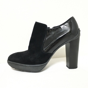  Tod's TOD'S bootie 37 1/2 - suede × enamel ( leather ) black lady's shoes 