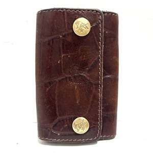  Il Bisonte IL BISONTE key case leather dark brown 6 ream hook / black ko type pushed . processing / key ring removed possible purse 