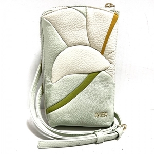 イビザ IBIZA - レザー ライトグリーン×白×マルチ ショルダーウォレット/フラワー(花) 美品 財布
