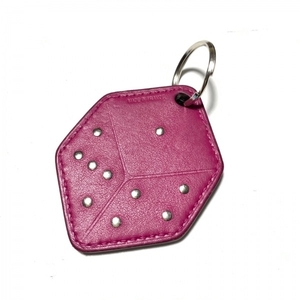  Hermes HERMES key holder ( charm ) - leather × metal material pink × silver studs / dice beautiful goods key holder 