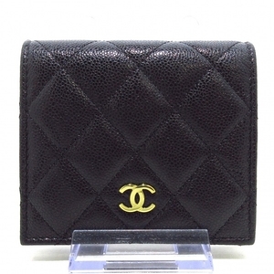 シャネル CHANEL 2つ折り財布/ミニ/コンパクト AP3178/B10583/C3906 マトラッセ キャビアスキン 黒 ゴールド金具 ランダムシリアル 美品