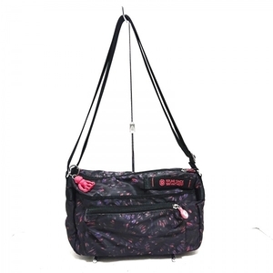 キプリング Kipling ショルダーバッグ - ナイロン 黒×ピンクベージュ×パープル 美品 バッグ