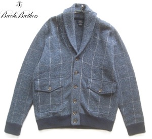  beautiful goods!! Brooks Brothers Brooks Brothers* shawl neck check pattern thick wool knitted jacket M navy blue navy 