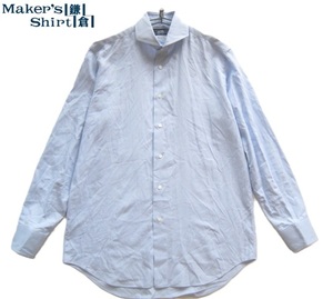 高級!!メーカーズシャツ鎌倉 Maker's Shirt鎌倉*日本製 新疆綿100% ワイドカラードレスシャツ 41-85 実寸XL 水色