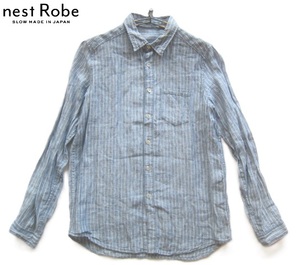 美品日本製!!ネストローブ NEST ROBE*麻100% ストライプ柄リネンシャツ 1 実寸レディースMくらい