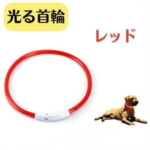 光る 首輪 レッド 犬 USB 散歩 夜 LEDライト 小型犬