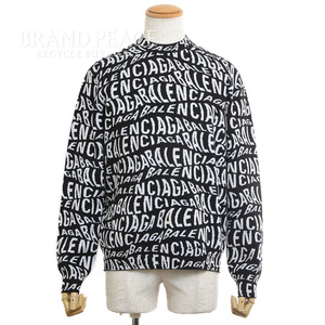 バレンシアガ ロゴ ジャガード ニット セーター メンズ ブラック/ホワイト Sサイズ ブランドピース