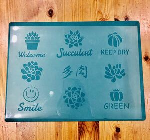 No.213 stencil seat succulent plant green garden Smile wellcome lime can lime pot remake stencil plate DIY