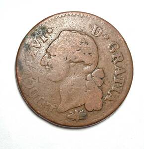 １円スタート! ★フランス ルイ16世 1791年1ソル 銅貨★世界コイン ★アンティークコイン