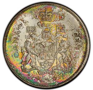 １円スタート! ★美トーン★カナダ 1965年50セント銀貨 PCGS MS63 ★世界コイン銀貨 