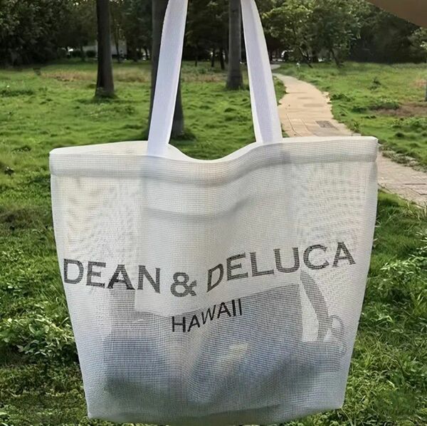 【緊急告知あり】DEAN&DELUCA メッシュトートバッグ ホワイト Lサイズ