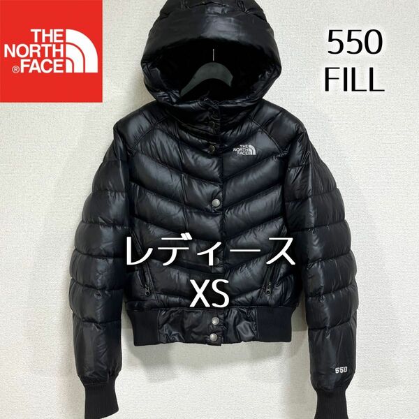 美品人気 ノースフェイス ダウンジャケット レディースXS ブラック 550FP THE NORTH FACE 黒 ロゴ刺繍
