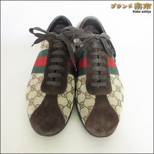 *GUCCI グッチ 靴 スニーカー シェリーライン GGキャンバス 総柄 スエード 40 1/2 117711*送料込