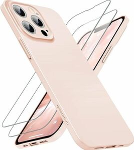 CASEKOO iPhone 13 ケース ガラスフィルム付属 指紋防止 薄型 軽量 画面レンズ保護 ハードケース ピンク