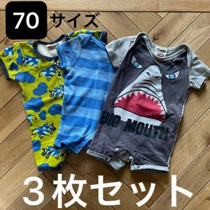 ロンパース　70サイズ　3枚セット　オールドネイビー　サメ柄　牛柄　 ベビー服　半袖ロンパース　男の子　男児　夏用　カバーオール