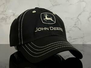 【未使用品】48D クール★JOHN DEERE ジョン・ディア キャップ 帽子CAP クールなブラックのコットン素材にライトグレーロゴ《FREEサイズ》