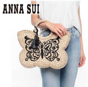 《ANNA SUI アナスイ》新品 バタフライ型 水草編み ジャンヌかごバッグ トートバッグ A9519