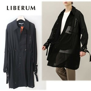 《LIBERUM リベルム》新品 定価49,500円 薄手 袖ベルト付 ビッグシルエット ウールコート スプリングコート 1サイズ A9502