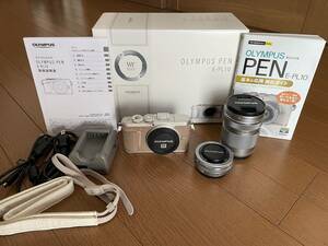 【美品】 OLYMPUS PEN E-PL10 ミラーレス一眼 カメラ ダブルズームキット ブラウン 14-42mm 40-150mm コンバージョンレンズ付き