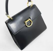 CELINE セリーヌ ★ Vintage ワンハンドルバッグ 黒 ゴールド金具 カーフレザー レディースバッグ【F/01】_画像4