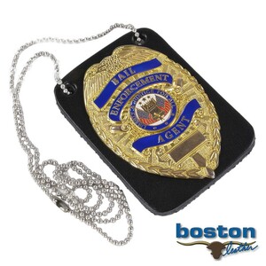 ボストンレザー バッジホルダー 4050-1 ネックチェーン付 四角|BOSTON ポリスバッジケース 警察バッジケース