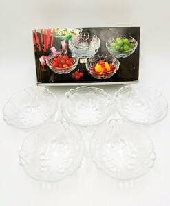 未使用 HOYA フルーツ 皿 鉢 プレート CORDIAL GLASS COLLECTION 保谷硝子 5枚セット 盛り皿 取り皿 食器 料理 フルーツ盛り皿 デザート