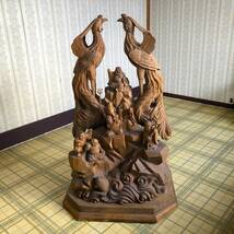 七福神　鳳凰　木彫り　置物　高さ約70cm　重量約14.6kg_画像1
