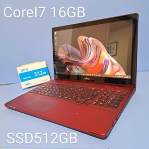 ★最強Corei7★メモリ16GB/新品SSD512GB/LIFEBOOK/AH77/S/Windows11Pro　Office2019H&B/カメラ/富士通/FUJITSU/フルHDタッチパネル液晶