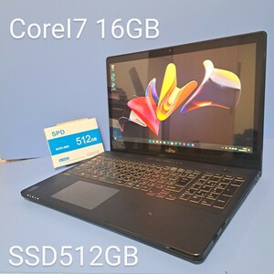 ★最強Corei7★メモリ16GB/新品SSD512GB/LIFEBOOK/AH77/S/Windows11　Office2019H&B/カメラ/富士通/FUJITSU/フルHDタッチパネル液晶