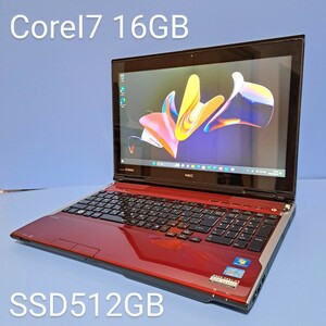 ★最強CoreI7★メモリ16GB★新品SSD512GB NEC/LL750/H/レッド/YAMAHAスピーカーWindows11/Webカメラ/ブルーレイOffice2019H&B/lavie