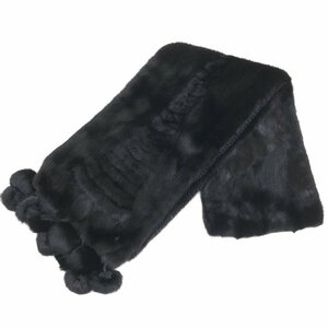 ●美品 最高級毛皮 REAL MINK FUR 艶&光沢◎ リアルミンクファー ショール 黒 ブラック マフラー ティペット 襟巻き レディース 女性用