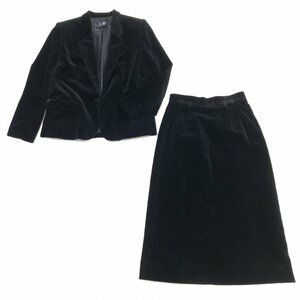 ●美品 TOKYO SOIR 東京ソワール ベルベット スカート スーツ 上下セットアップ 9(M) 黒 ブラック ジャケット フォーマル レディース