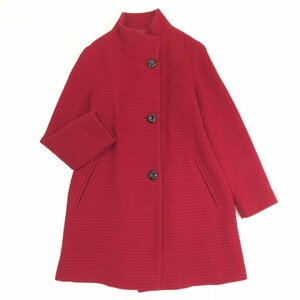 ◆esche エッシュ アンゴラ混 ワッフルウール スタンドカラー コート 40(L) 赤 レッド ハーフコート 日本製 ワールド 国内正規品 女性用