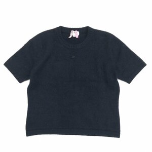 Courreges クレージュ アンゴラブレンド ロゴ刺繍 ウール ニット セーター 11R(L) 黒 ブラック 半袖 国内正規品 レディース 女性用