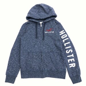 ●HOLLISTER ホリスター USED加工 裏起毛 フルジップ スウェット パーカー S 濃紺 ネイビー ジャケット ブルゾン フーディ 国内正規品