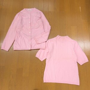 ● Because of you 《繊維の宝石》上質 カシミヤ100% ニット アンサンブル F ピンク カーディガン セーター 半袖 レディース カシミア