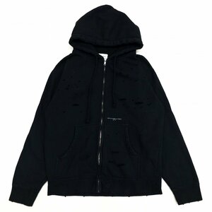 ●CONTEMPORARY&STREET コンテンポラリー&ストリート ダメージ加工 裏起毛 スウェット パーカー M 黒 ブラック ジャケット USED加工 メンズ